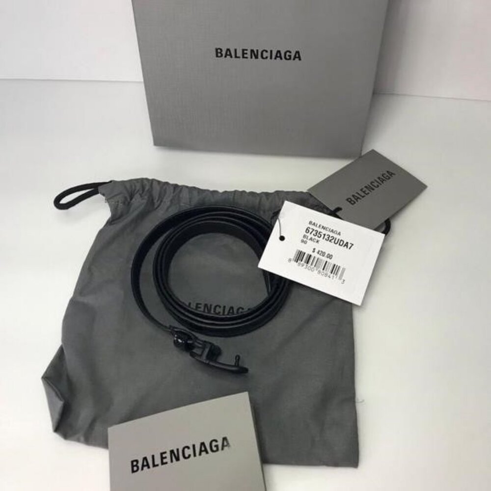 New Authentic Balenciaga BB Logo Buckle Croc Embossed Leather Skinny Belt - Picture 10 of 14